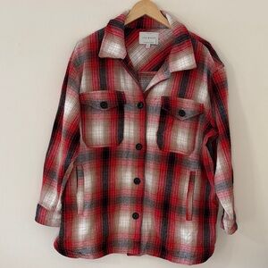 Lucky Brand Barn Coat Shacket 100% Cotton Plaid Red Oversized Preppy Grunge L